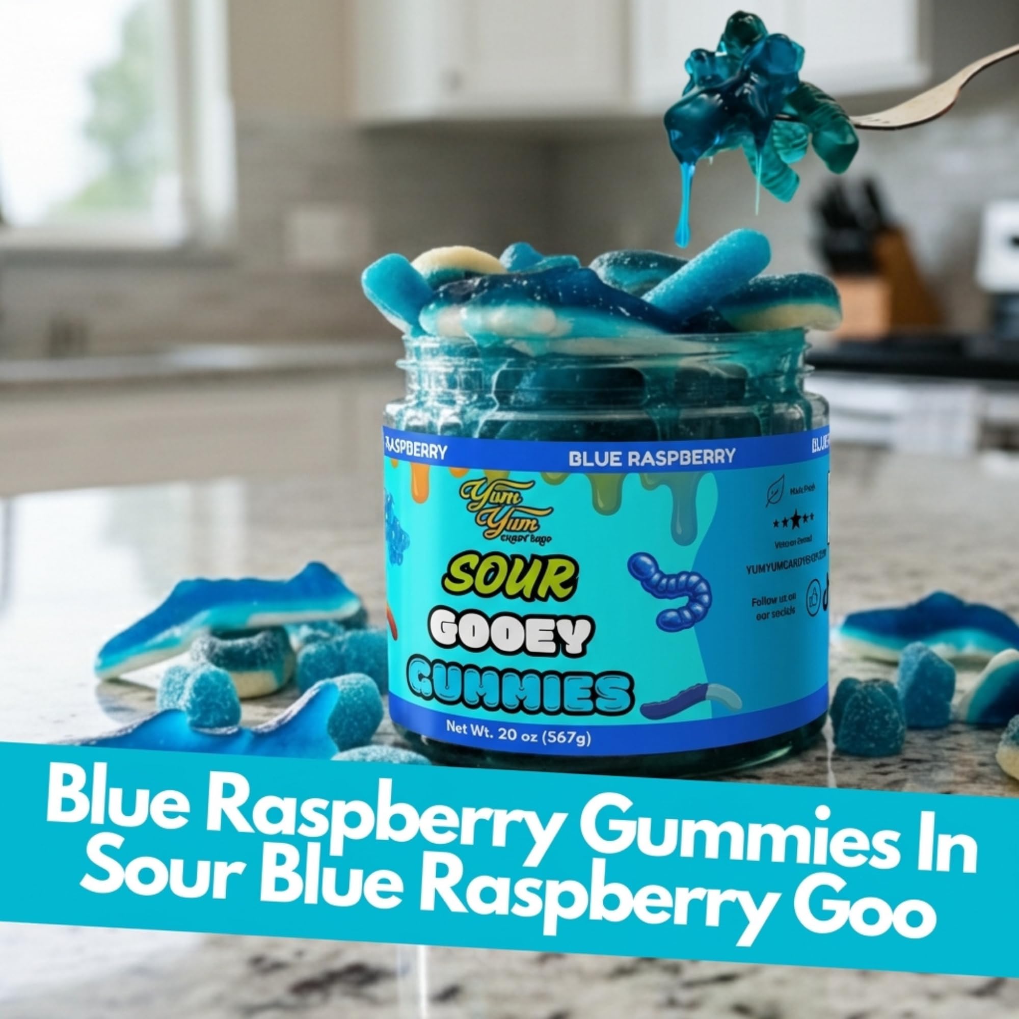 Amazon | Yum Yum Candy Shop Sour Gooey Gummies, Blue Raspberry, 10